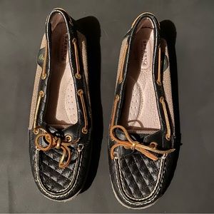 Sperry Black Leather Quilted Boat Shoes
